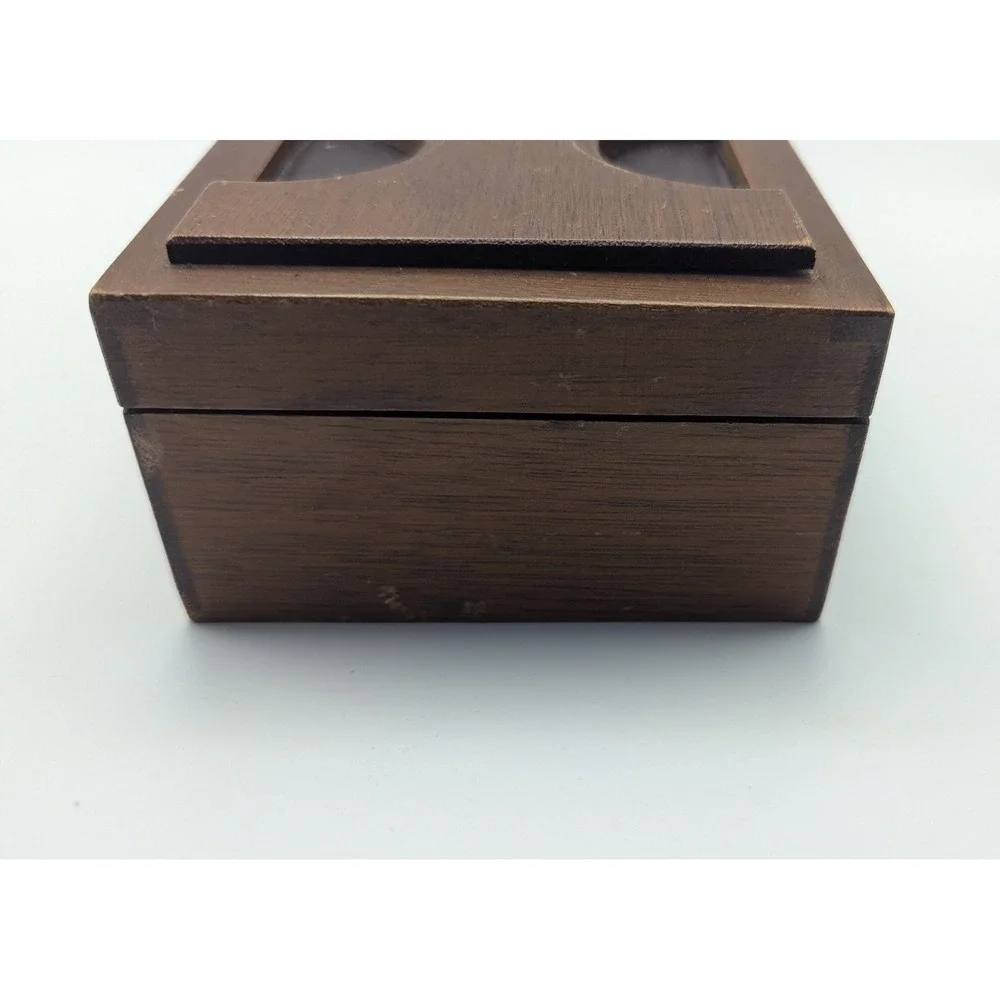 Vintage Japanese Brutalist Wooden Musical Jewelry Box Mid Century Modern Mustard
